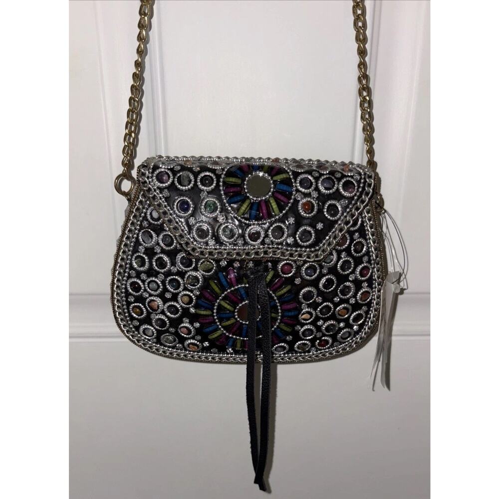 Greta Flap Crossbody Bag Silver Multi by Lulu NYC NWTS Metal Bag Natural Stones